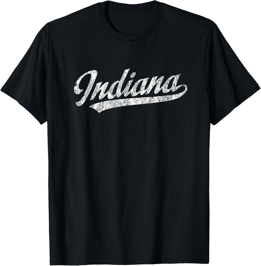 Indiana IN Vintage Sports Script Retro T-Shirt - T-Shirt | Black