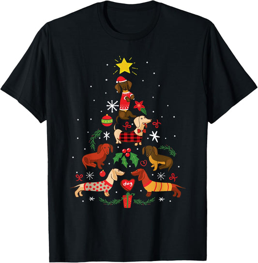 Funny Dachshund Christmas Tree Ornament Decor Gift T-Shirt - T-Shirt | Black