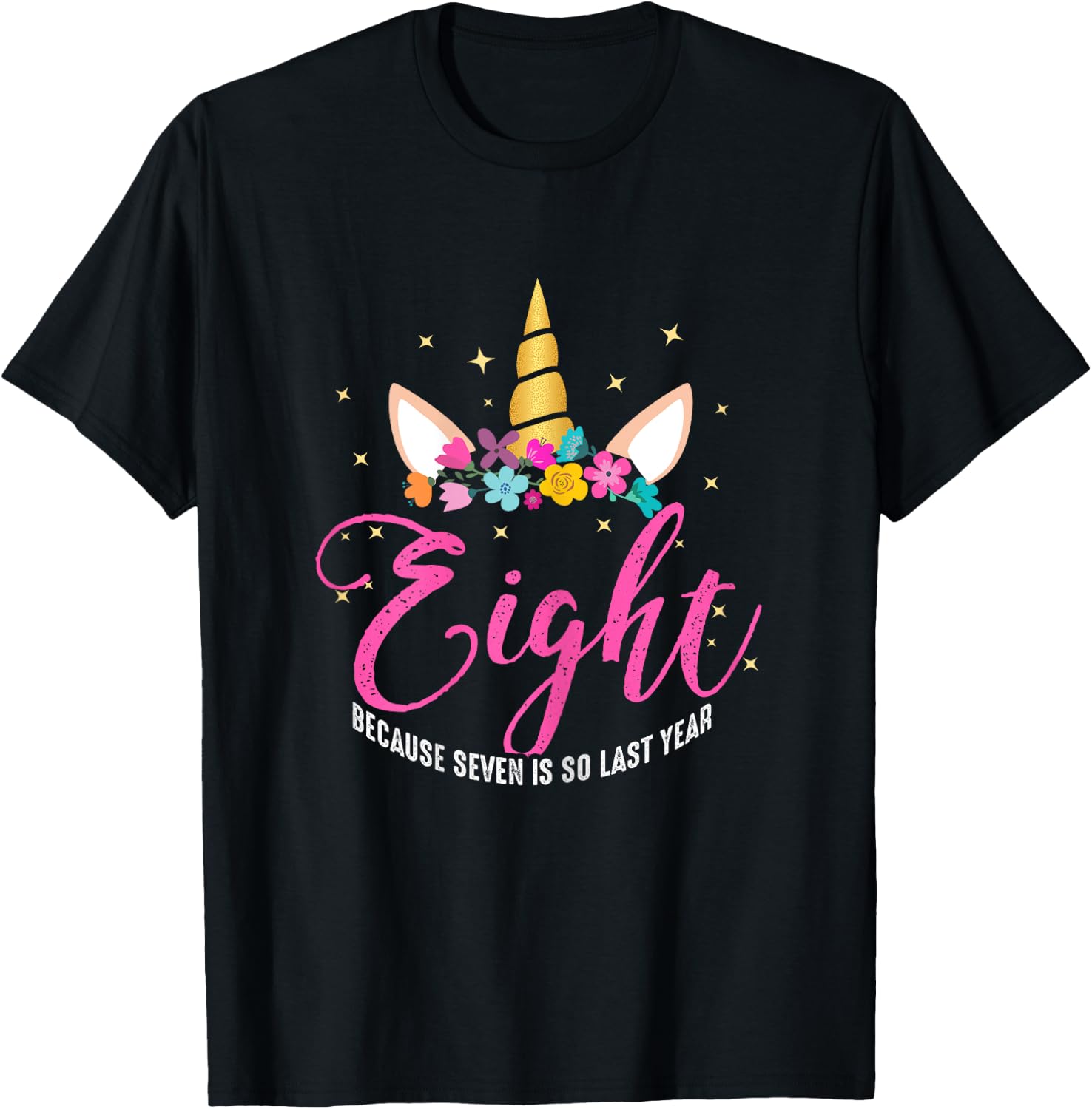 8 Years Old Birthday Girl Gifts Unicorn 8th Birthday T-Shirt - T-Shirt | Black