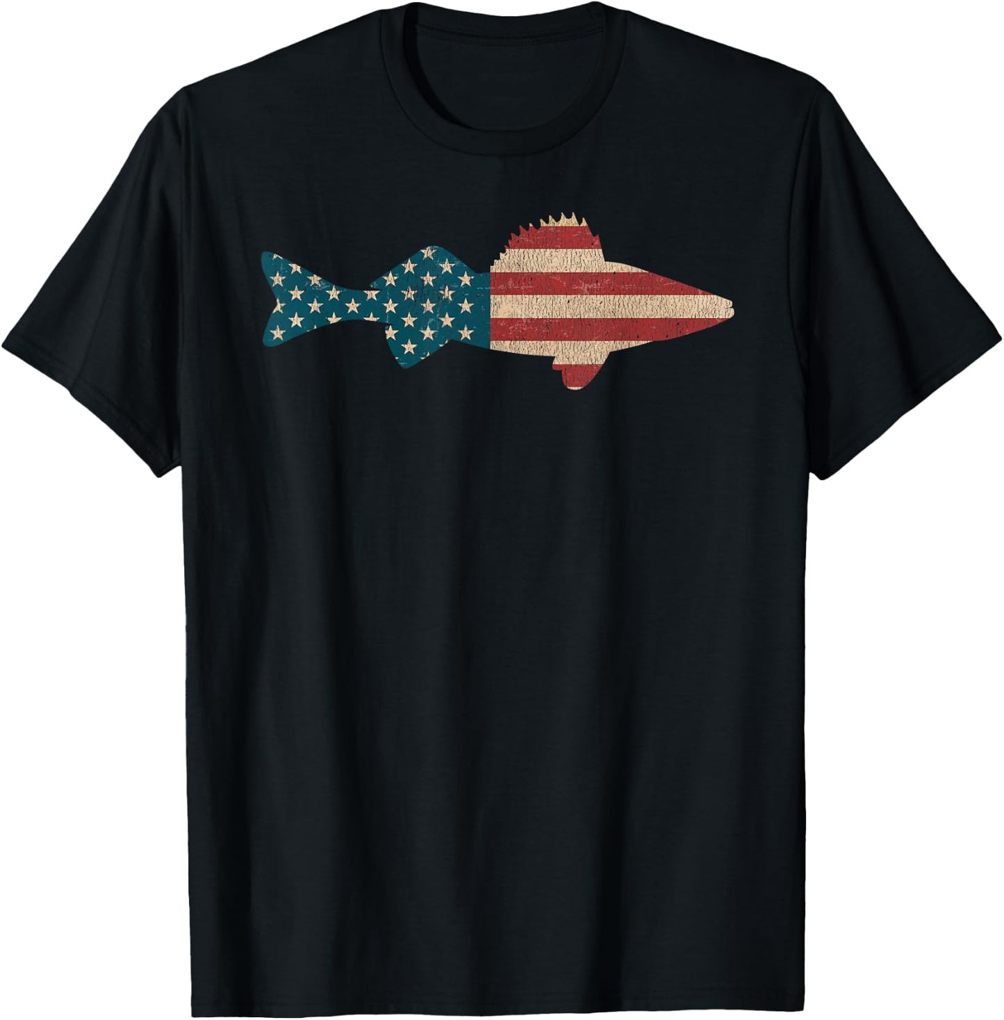 Walleye Fishing American Flag Sauger Angling T-Shirt - T-Shirt | Black