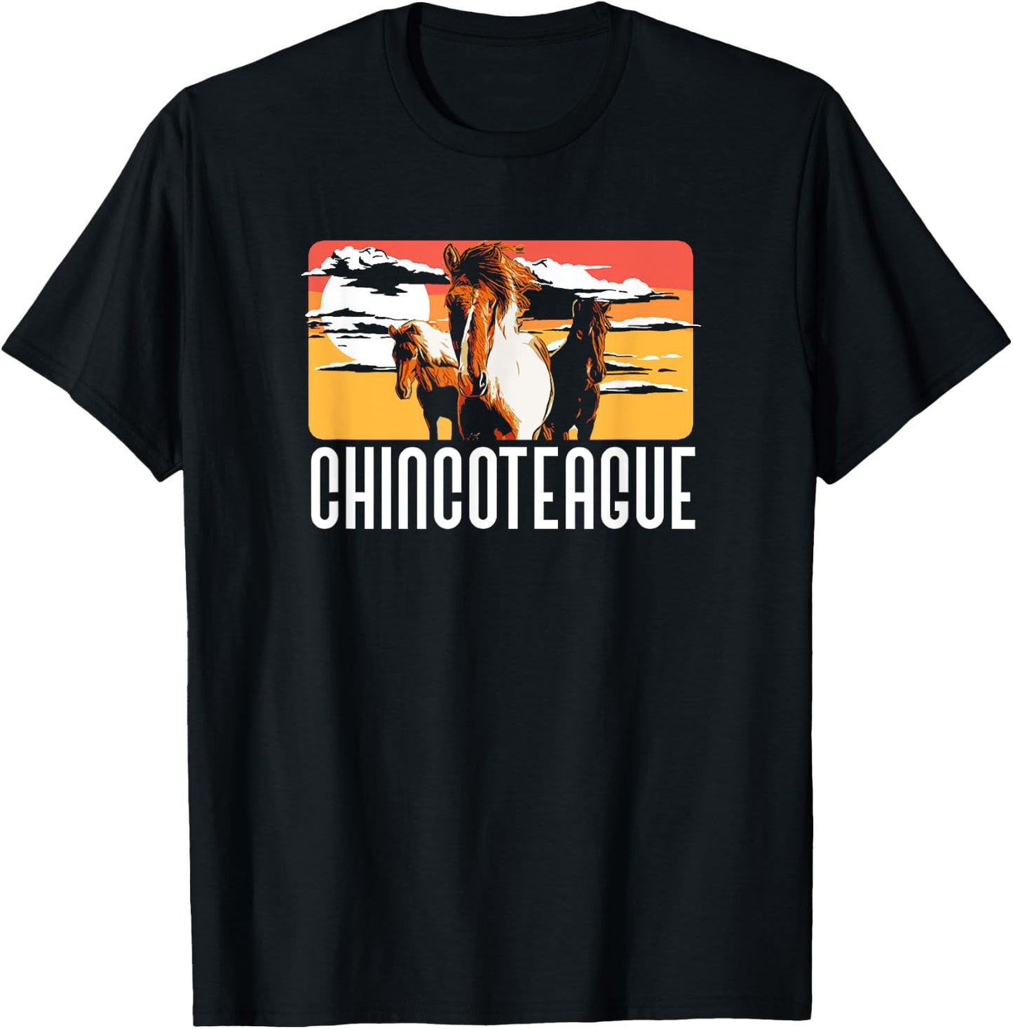 Retro Chincoteague Island Wild Pony Horse 80s Graphic T-Shirt - T-Shirt | Black