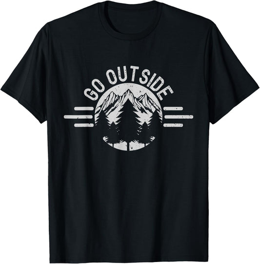 Go Outside Nature Hiking Camping Forest Gift T-Shirt - T-Shirt | Black