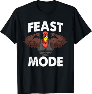 Feast Mode On Turkey Muscle Thanksgiving Family Dinner T-Shirt - T-Shirt | Black