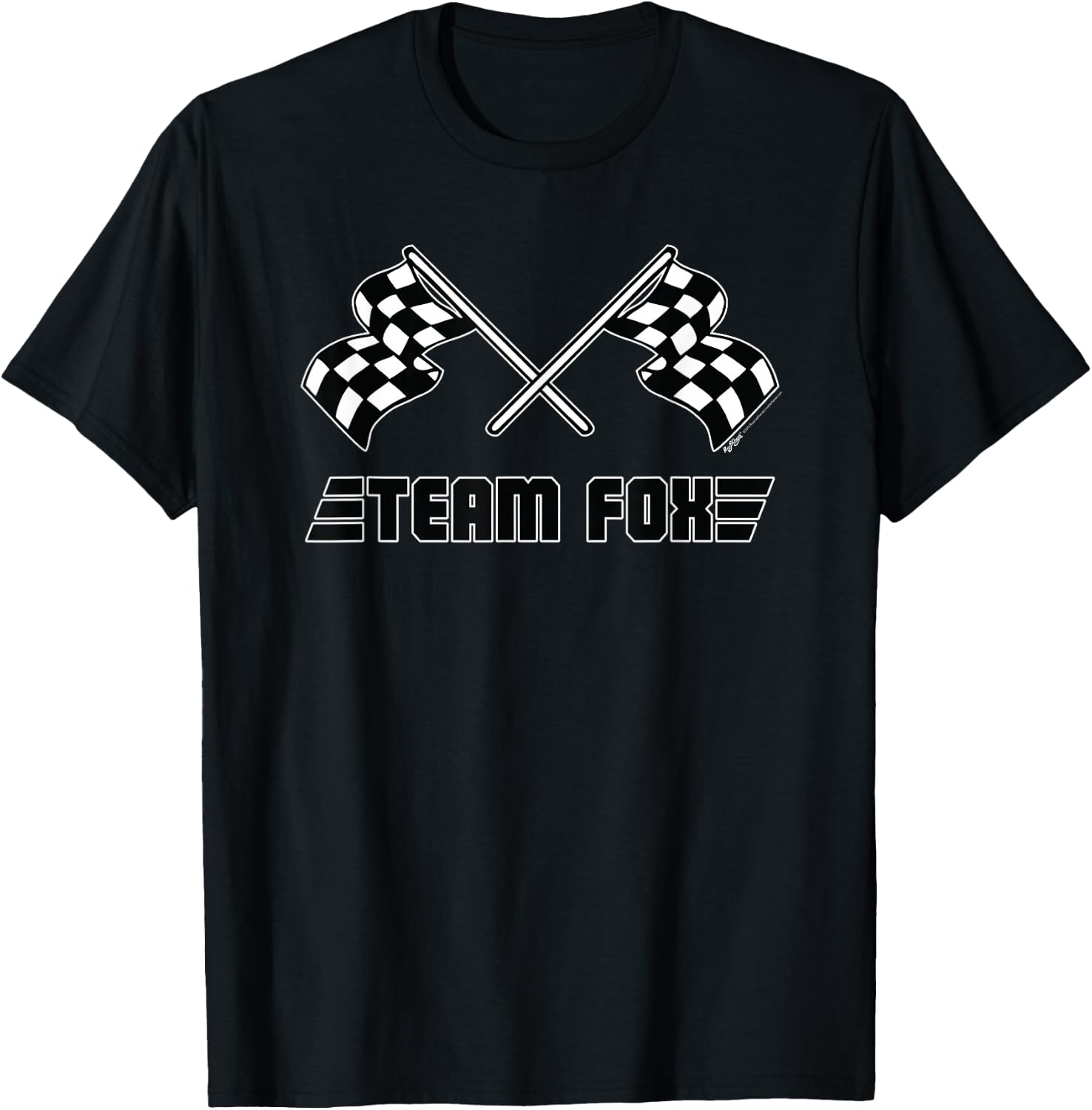 Team Fox Family Name Checkered Flag Racing T-Shirt - T-Shirt | Black