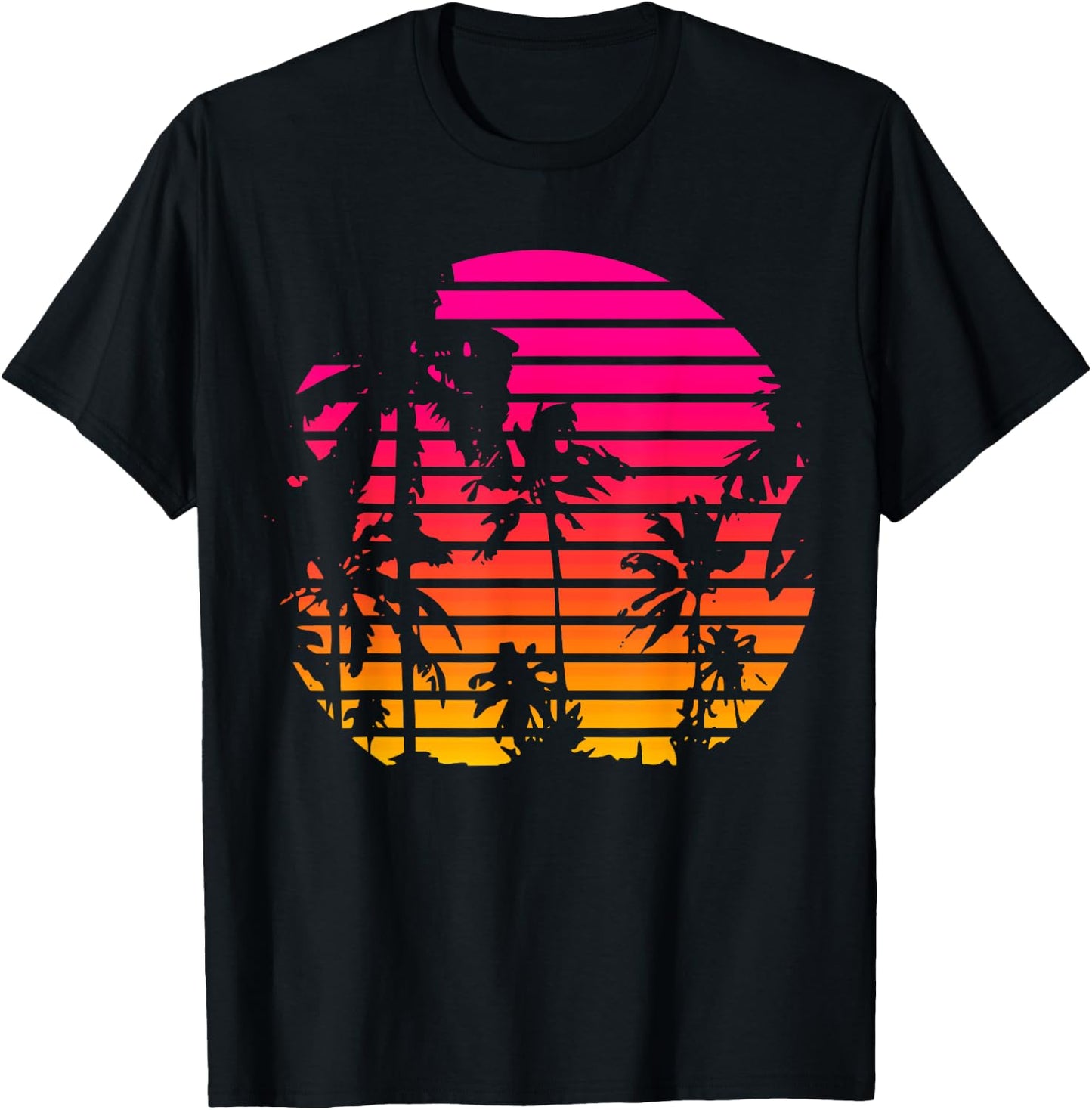 1980's Summer Tropical Beach Palm Tree Sunset Women Girls Kids T-Shirt - T-Shirt | Black