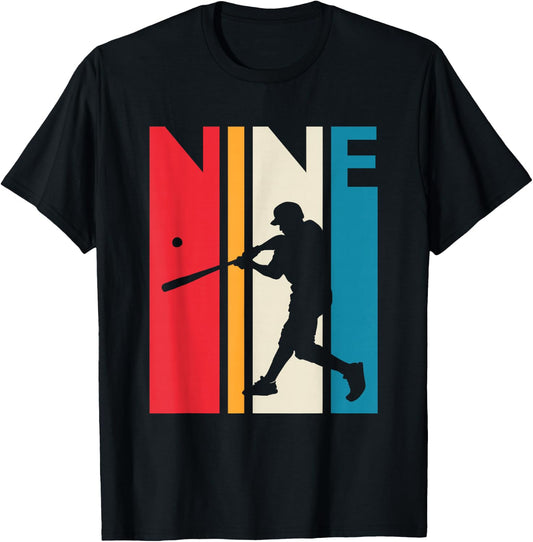 9th Birthday Gift Nine Vintage Baseball Birthday 9 Year Old T-Shirt - T-Shirt | Black