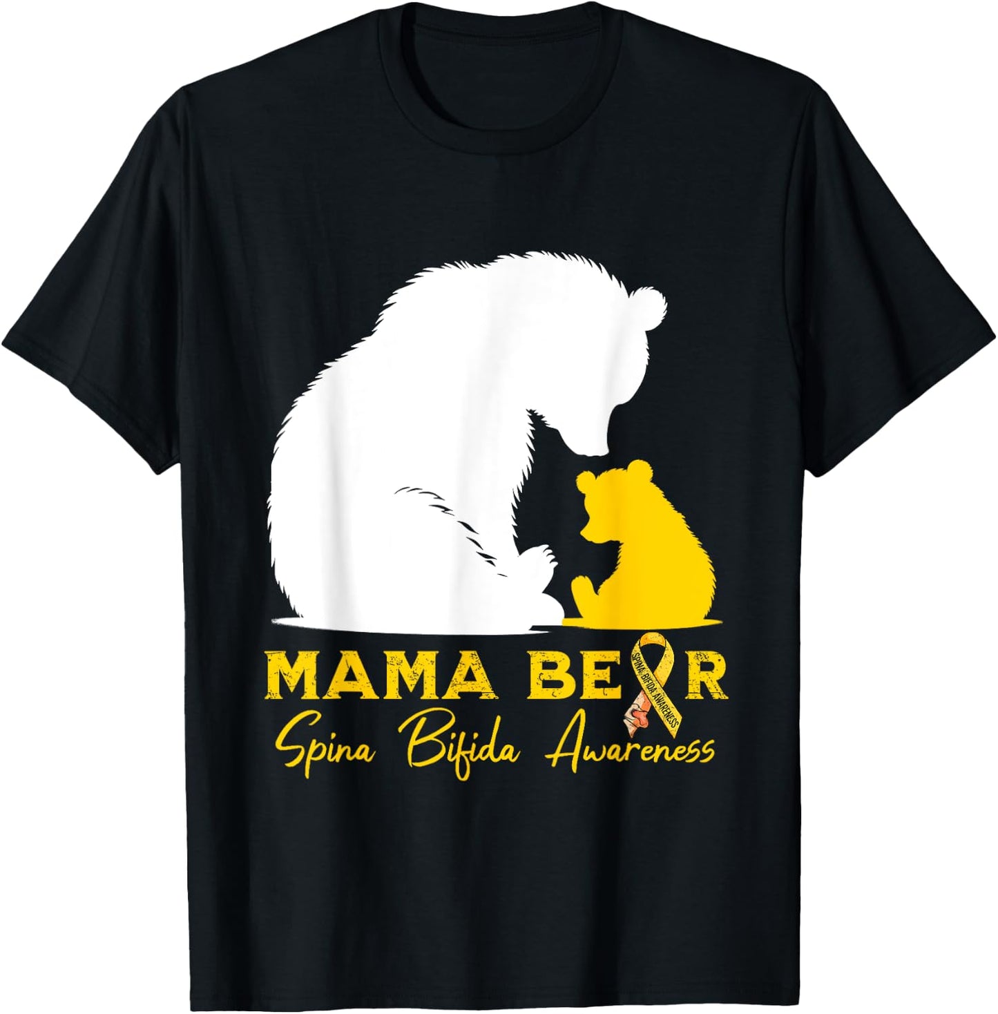 Mama-Bear Spina Bifida Awareness Yellow Ribbon T-Shirt - T-Shirt | Black
