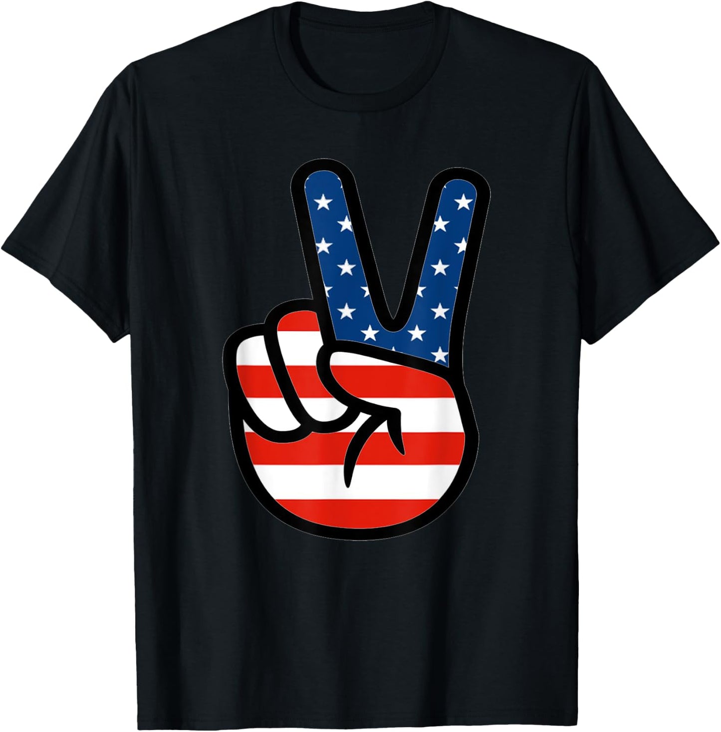 Fourth 4th of July Shirt American Flag Peace Sign Hand T-Shirt - T-Shirt | Black