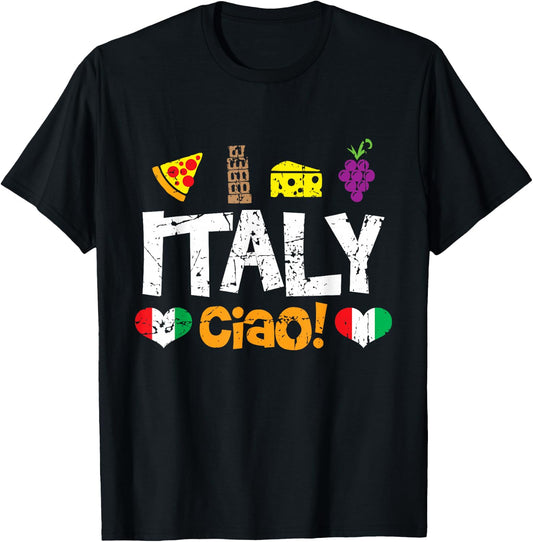 Italy Vacation Shirt Pizza Cheese Pisa Holiday Traveller T-Shirt - T-Shirt | Black