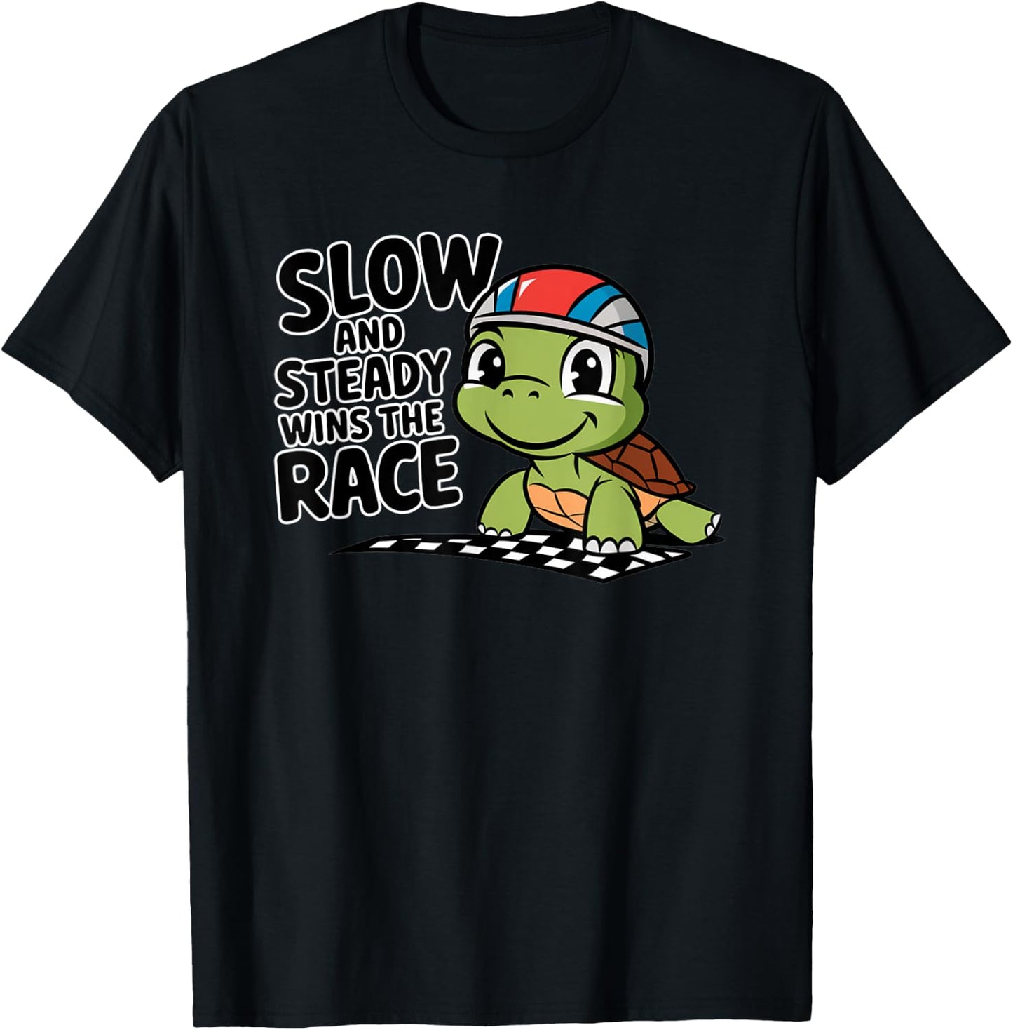 Slow and Steady Wins the Race Cute Racing Turtle T-Shirt - T-Shirt | Black