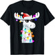 Funny Christmas Moose with Sunglasses and Holiday Lights T-Shirt - T-Shirt | Black
