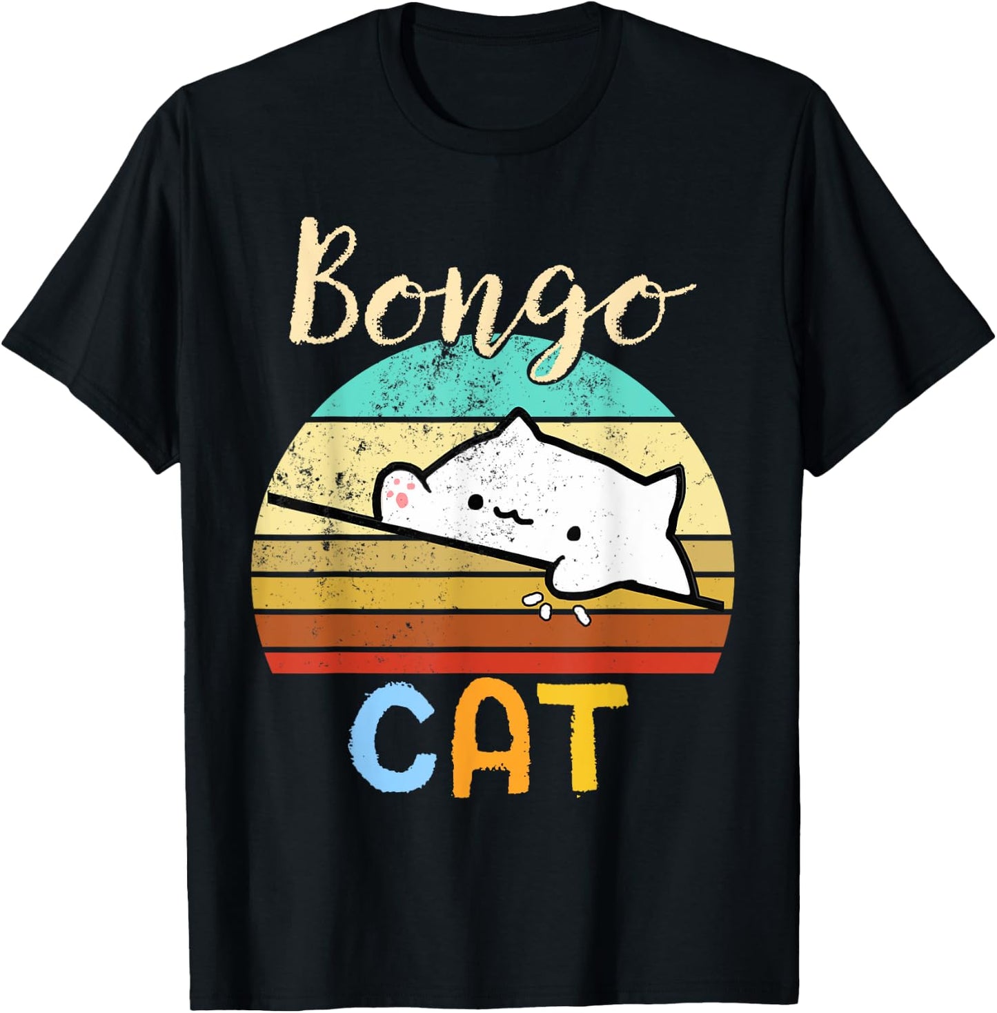 vintage sunset Bongo Cat cute Gamer meme gift Women Kids T-Shirt - T-Shirt | Black