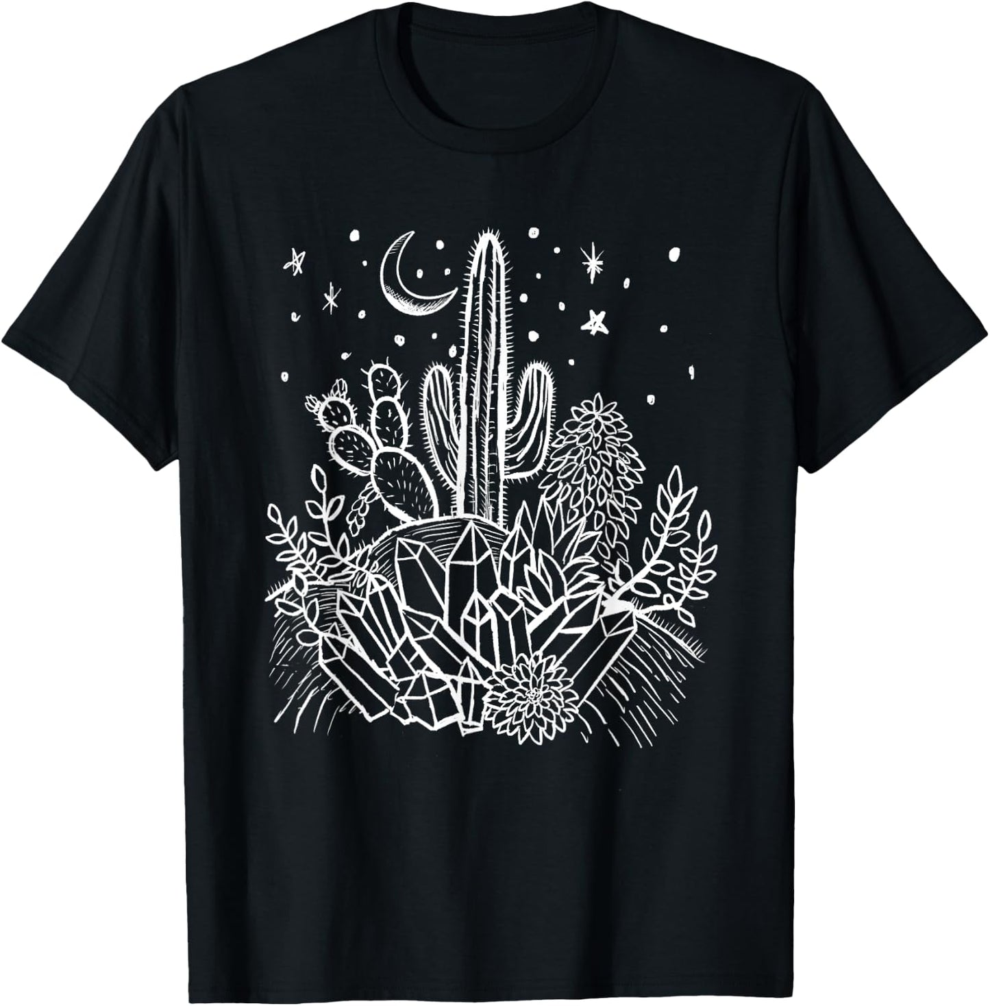 Cactus, Crystals, Succulents Desert Moon Witchy Goth T-Shirt - T-Shirt | Black
