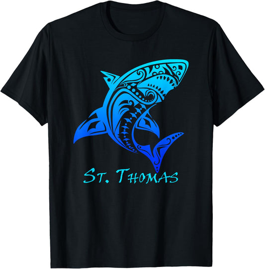 St. Thomas Tribal Shark Polynesian Tattoo Style Vacation T-Shirt - T-Shirt | Black