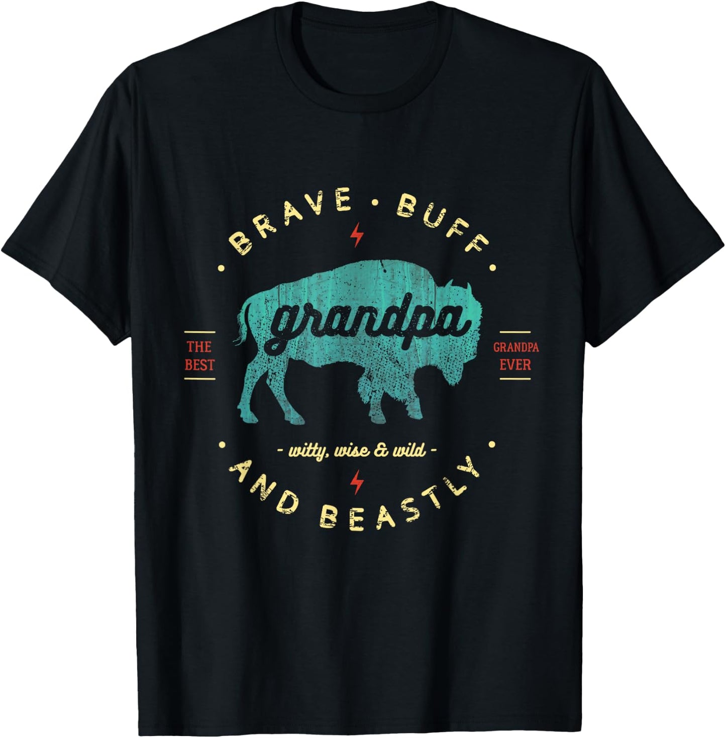 Grandfather Gift Shirt: Grandpa Vintage Retro Buffalo Bison T-Shirt - T-Shirt | Black