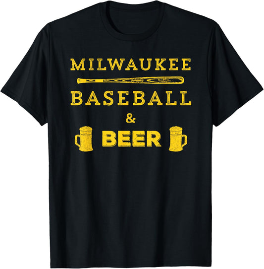 Classic Milwaukee Baseball & Beer Fan Retro T-Shirt - T-Shirt | Black