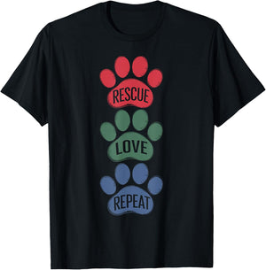 Animal Shelter Volunteers Rescue Love Repeat T-Shirt - T-Shirt | Black