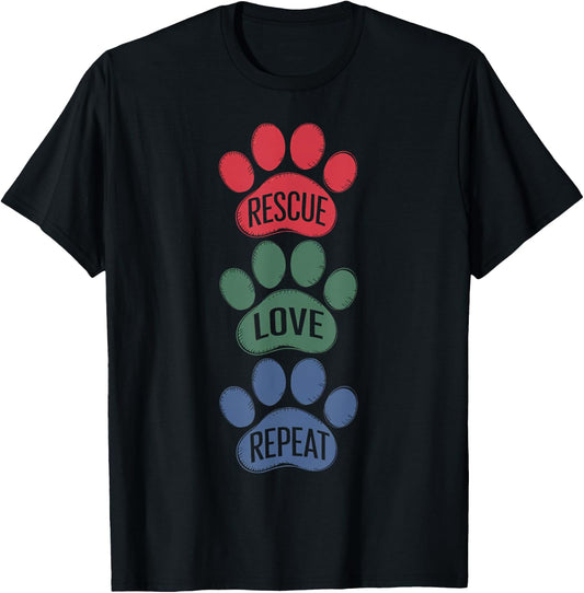 Animal Shelter Volunteers Rescue Love Repeat T-Shirt - T-Shirt | Black