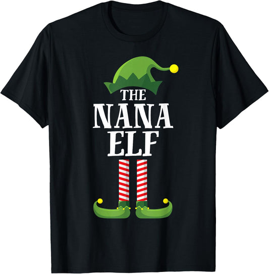 Nana Elf Matching Family Group Christmas Party Pyjamas T-Shirt - T-Shirt | Black