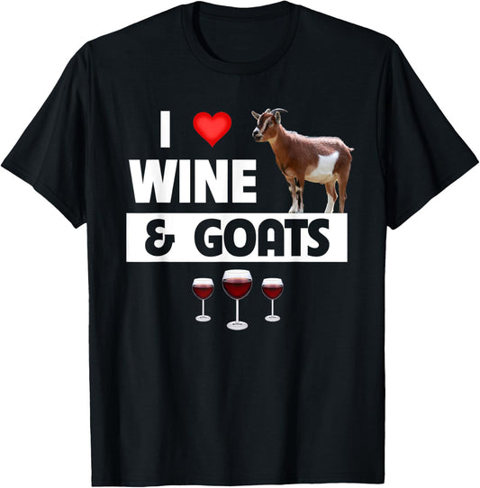 I Love Wine and Goats Funny Farming Drinking Farm Animals T-Shirt - T-Shirt | Black