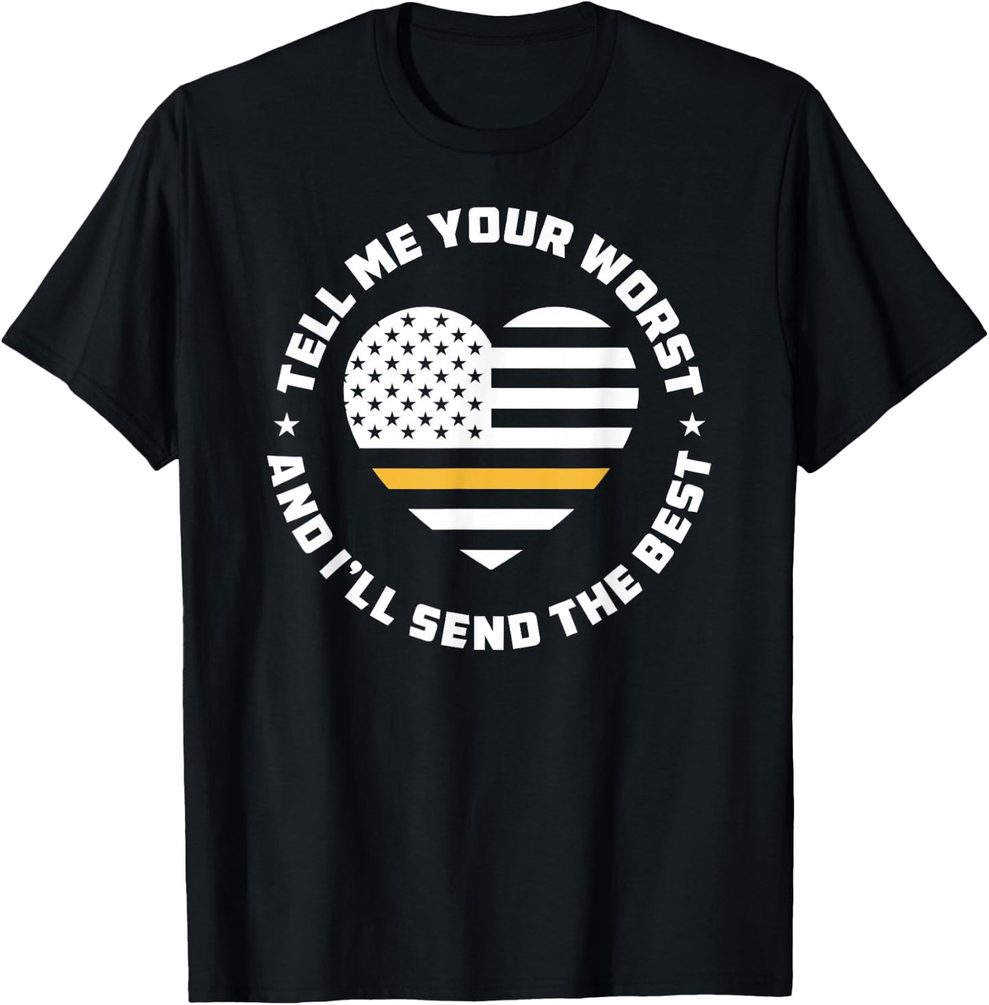 Dispatcher Thin Yellow Line - US Flag Heart Dispatcher T-Shirt - T-Shirt | Black