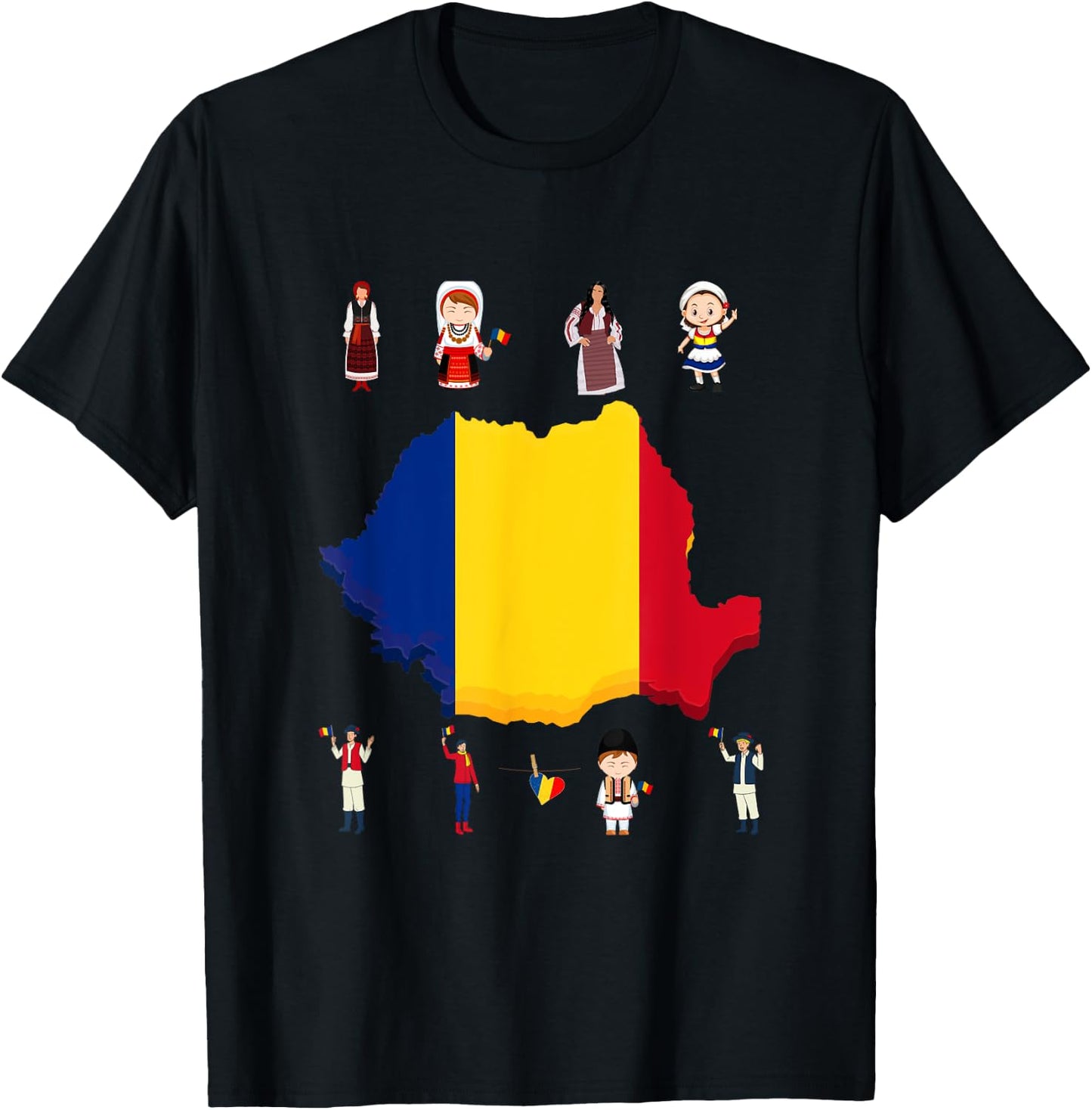 Traditional Romanian Family and Woman T-Shirt - T-Shirt | Black