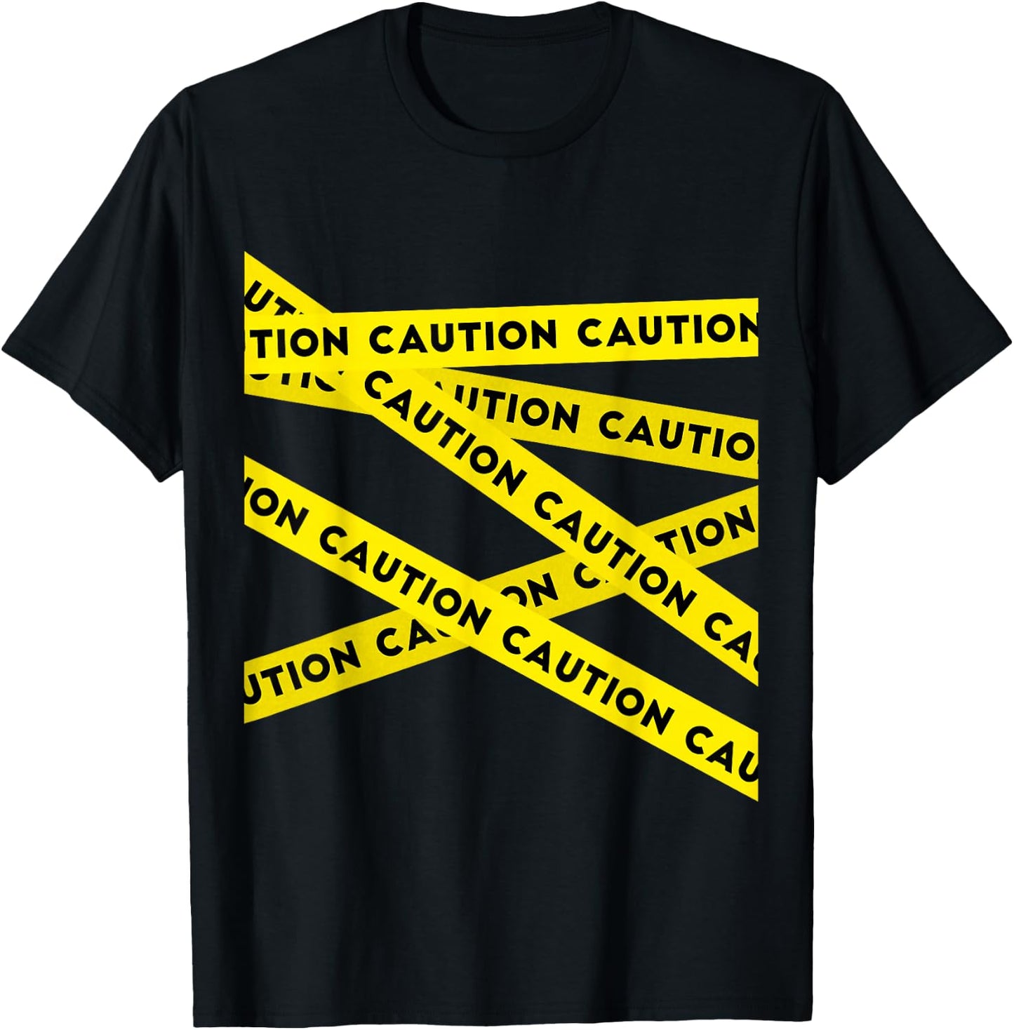 TICKLE Graphic Caution Tape Warning -Adults Black Small Modern Graphic Caution Tape Short Sleeve T-Shirt - T-Shirt | Black