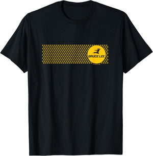 Bruce Lee Flying Kick Silhouette Yellow Circle Logo T-Shirt - T-Shirt | Black