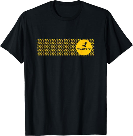 Bruce Lee Flying Kick Silhouette Yellow Circle Logo T-Shirt - T-Shirt | Black