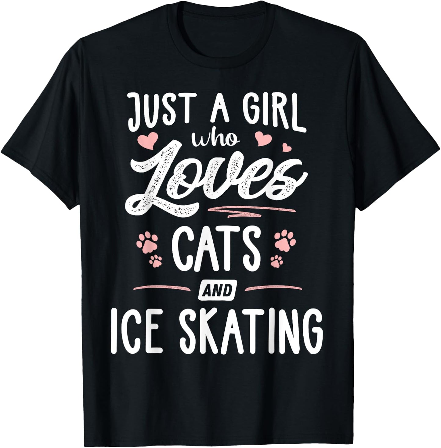 Just A Girl Who Loves Cats And Ice Skating Gift Cat Lover T-Shirt - T-Shirt | Black