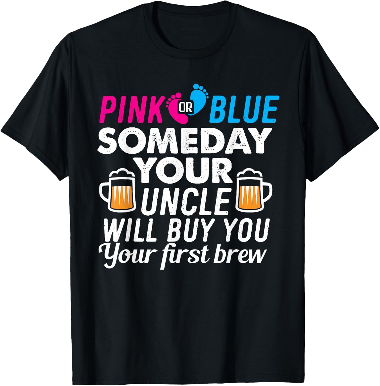 Uncle Gender Reveal Party Pink Blue Boy Girl T-Shirt - T-Shirt | Black