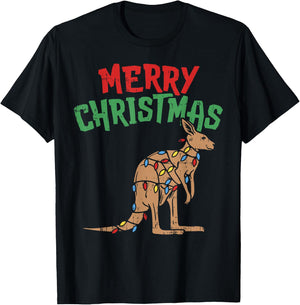 Merry Christmas Kangaroo Shirt Australian Australia Gift T-Shirt - T-Shirt | Black