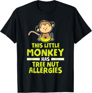 Little Monkey Has Tree Nut Allergies T-Shirt - T-Shirt | Black
