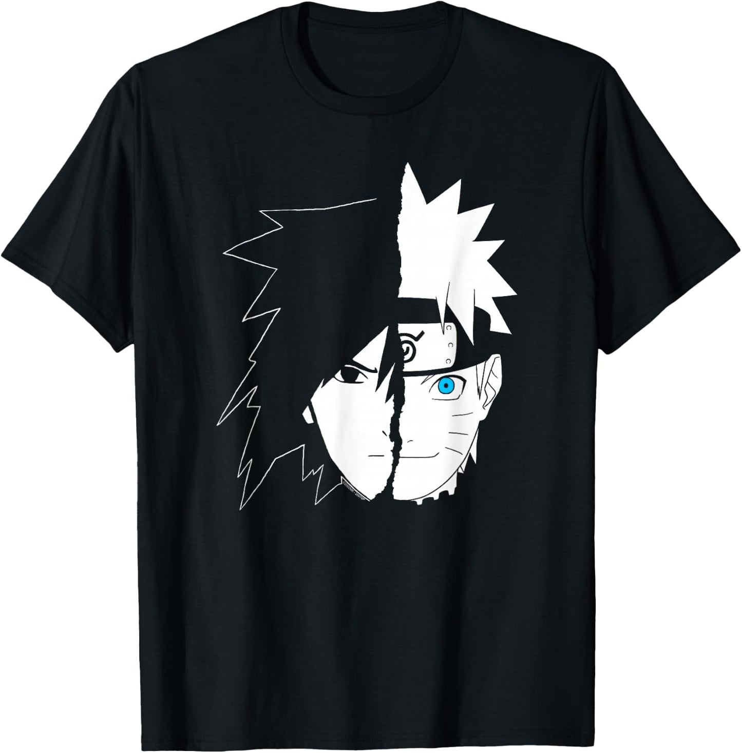 Naruto Sasuke Split Face Anime T-Shirt - T-Shirt | Black