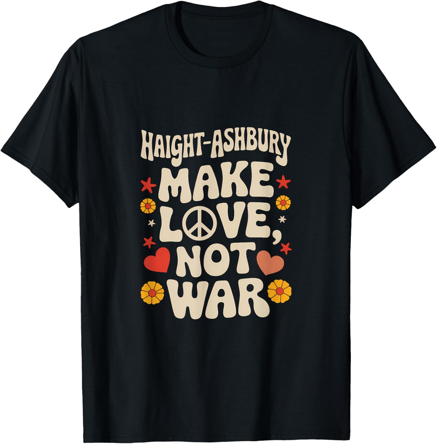 Haight Ashbury: Make Love Not War Retro Harmony Design T-Shirt - T-Shirt | Black
