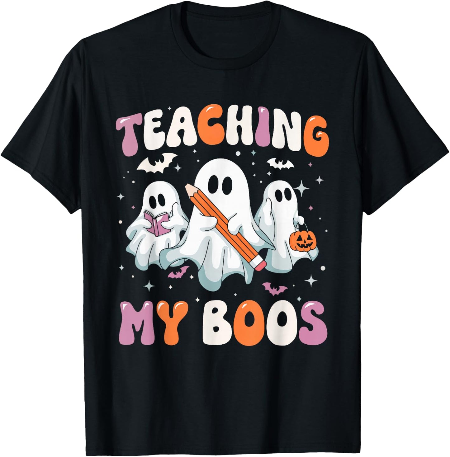 Teaching My Boos Teacher Cute Ghost Teacher Halloween T-Shirt - T-Shirt | Black