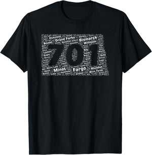North Dakota State: 701 Area Code T-Shirt - T-Shirt | Black