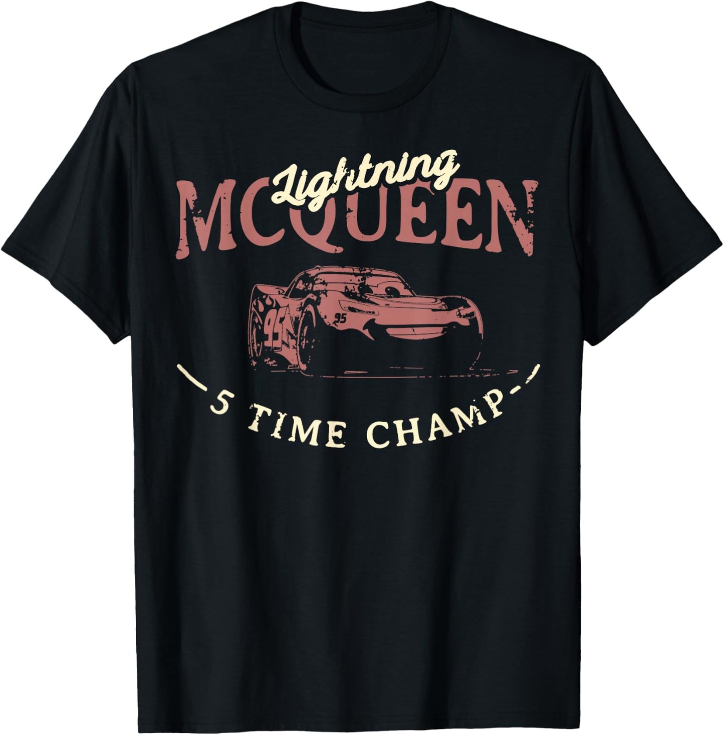 Disney Pixar Cars 3 Lightning McQueen Vintage 5 Time Champ T-Shirt - T-Shirt | Black