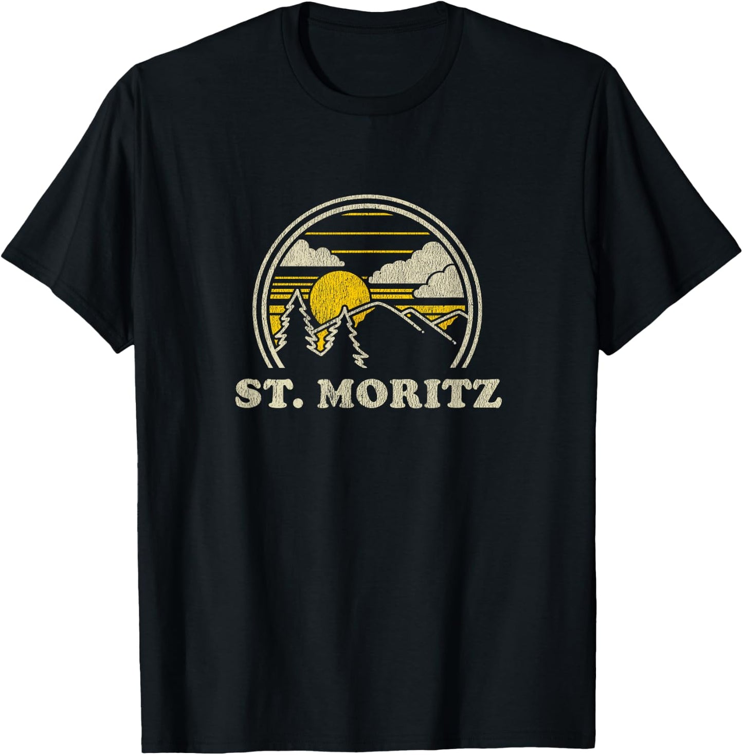 St. Moritz Switzerland T Shirt Vintage Hiking Mountains T-Shirt - T-Shirt | Black