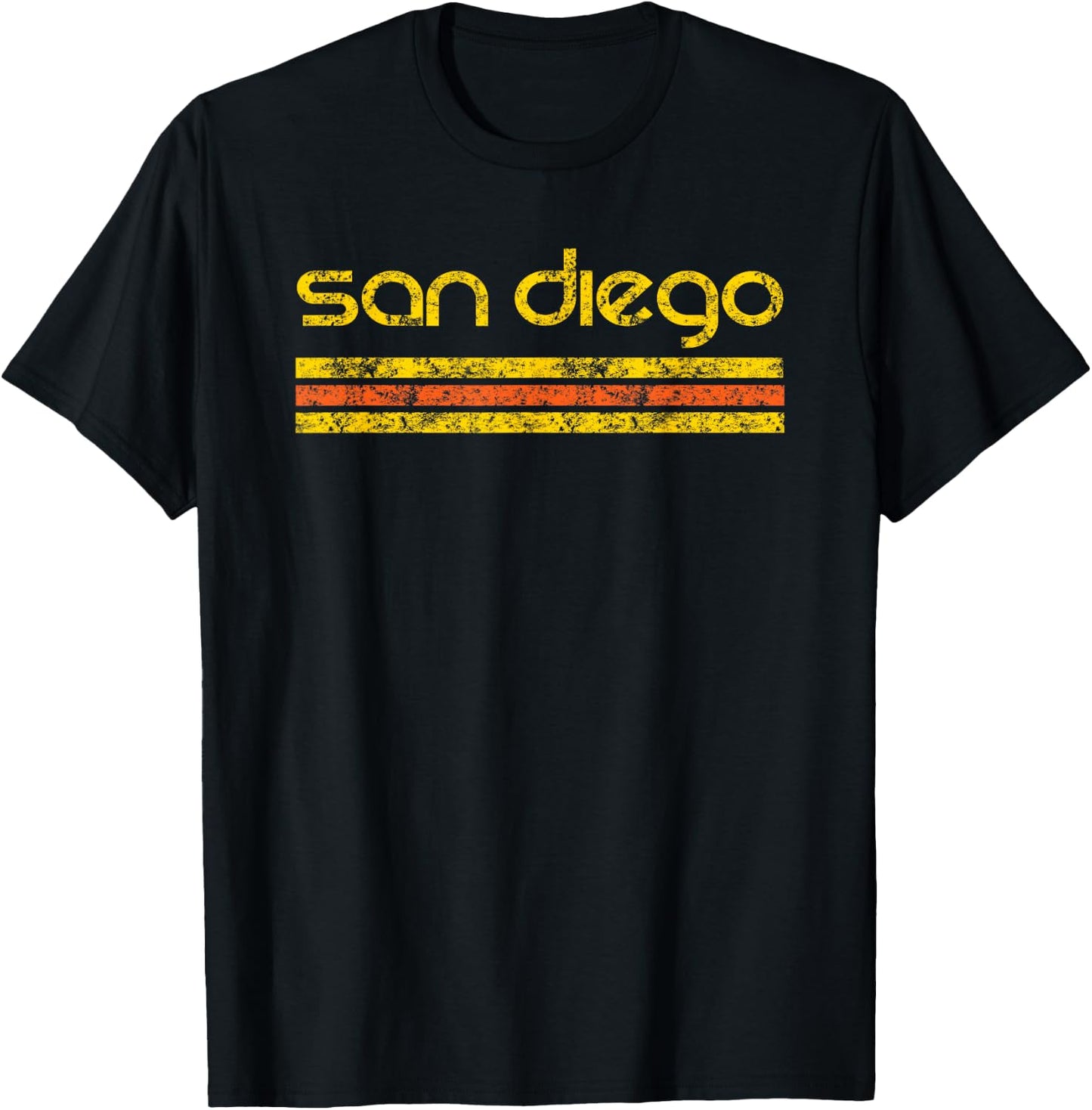 San Diego Retro Vintage Weathered Brown Short Sleeve Classic Fit - Small - -Adults T-Shirt - T-Shirt | Black