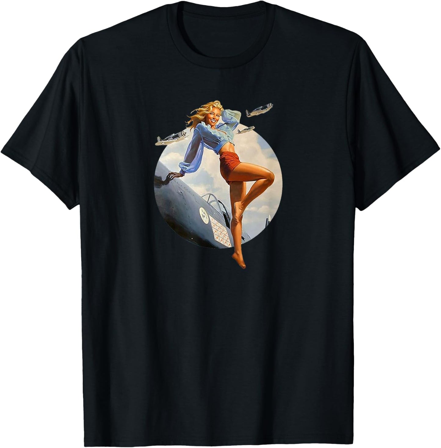 Pin up Girl Blonde Air Force in WW2 40's T-Shirt - T-Shirt | Black