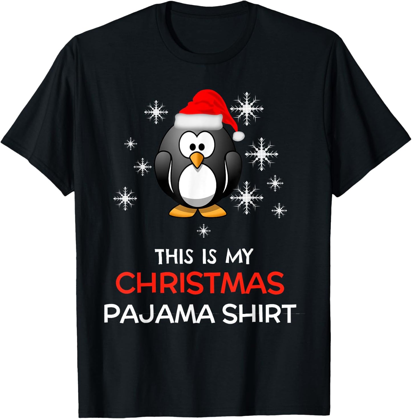 This is My Christmas Pajama Shirt Penguin Santa T-Shirt - T-Shirt | Black