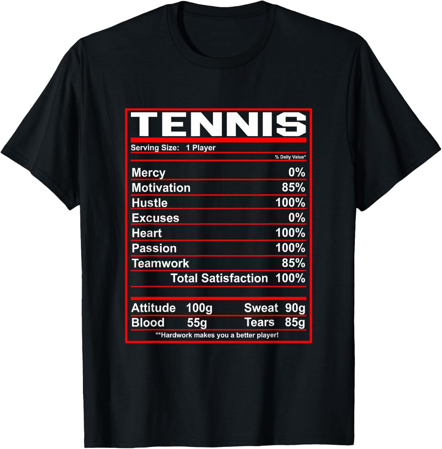 Funny Tennis Nutrition Facts T-Shirt - T-Shirt | Black