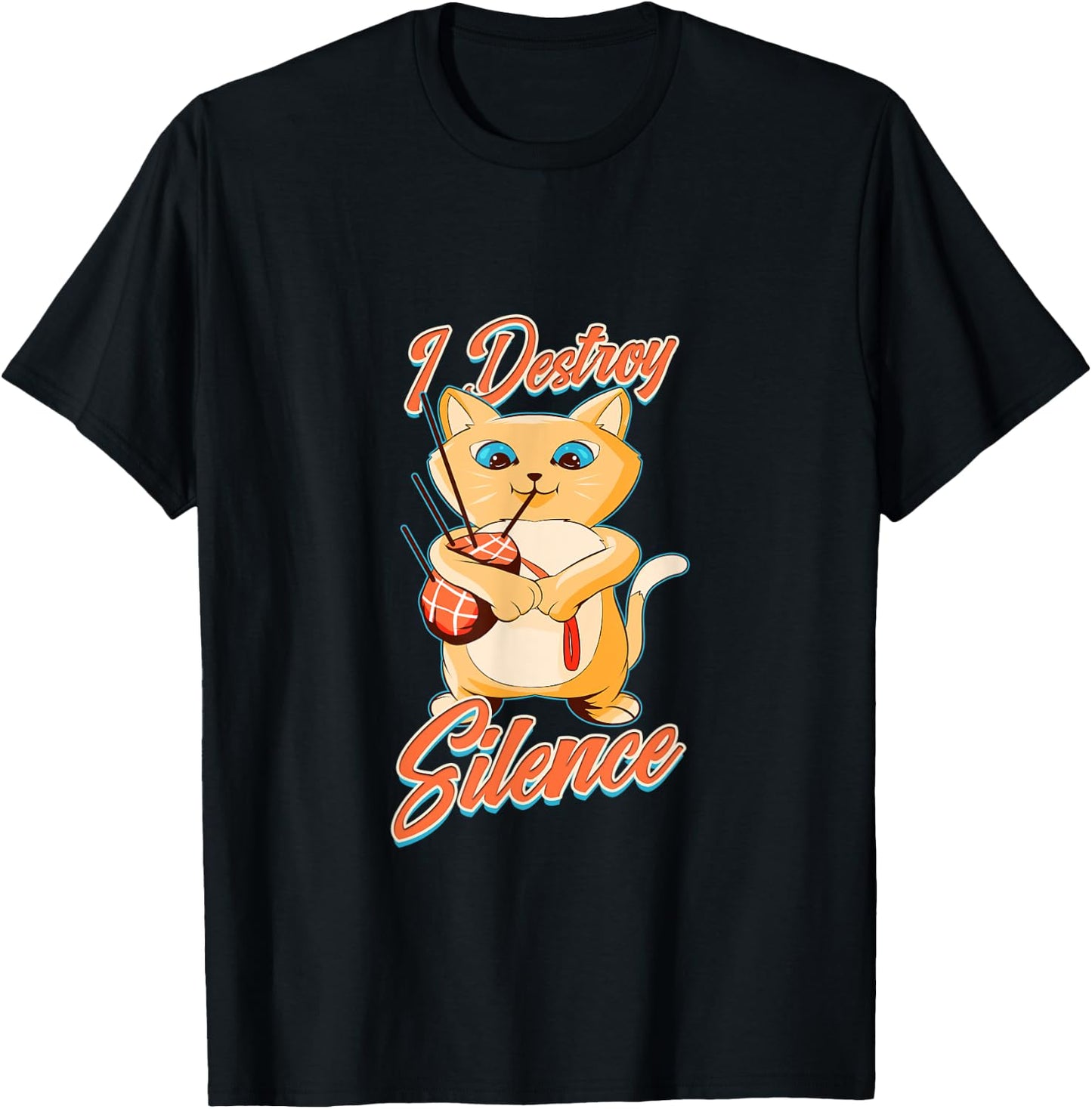 Bagpipe Cat I Destroy Silence Scottish Bagpiper Gift T-Shirt - T-Shirt | Black