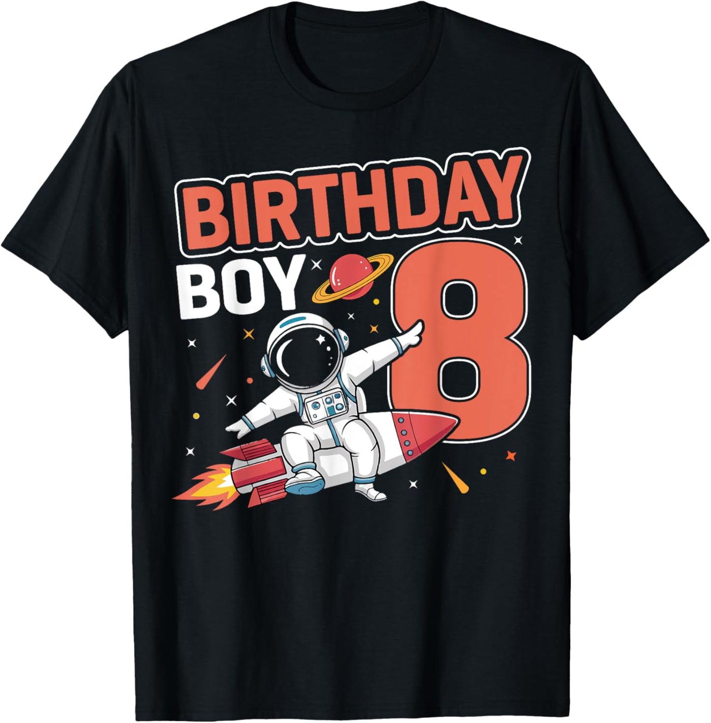 8 Years Old Birthday Boy Astronaut Space 8th Birthday T-Shirt - T-Shirt | Black
