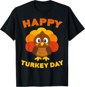Happy Turkey Day Shirt Men Women Kids Family Thanksgiving T-Shirt - T-Shirt | Black