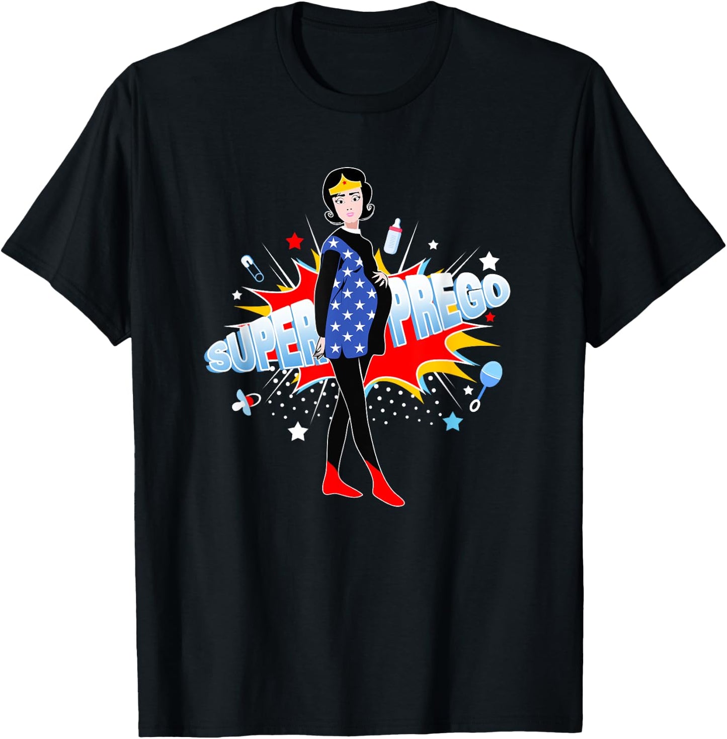 Funny Pregnancy, Super Prego Mom Pregnant T-Shirt - T-Shirt | Black