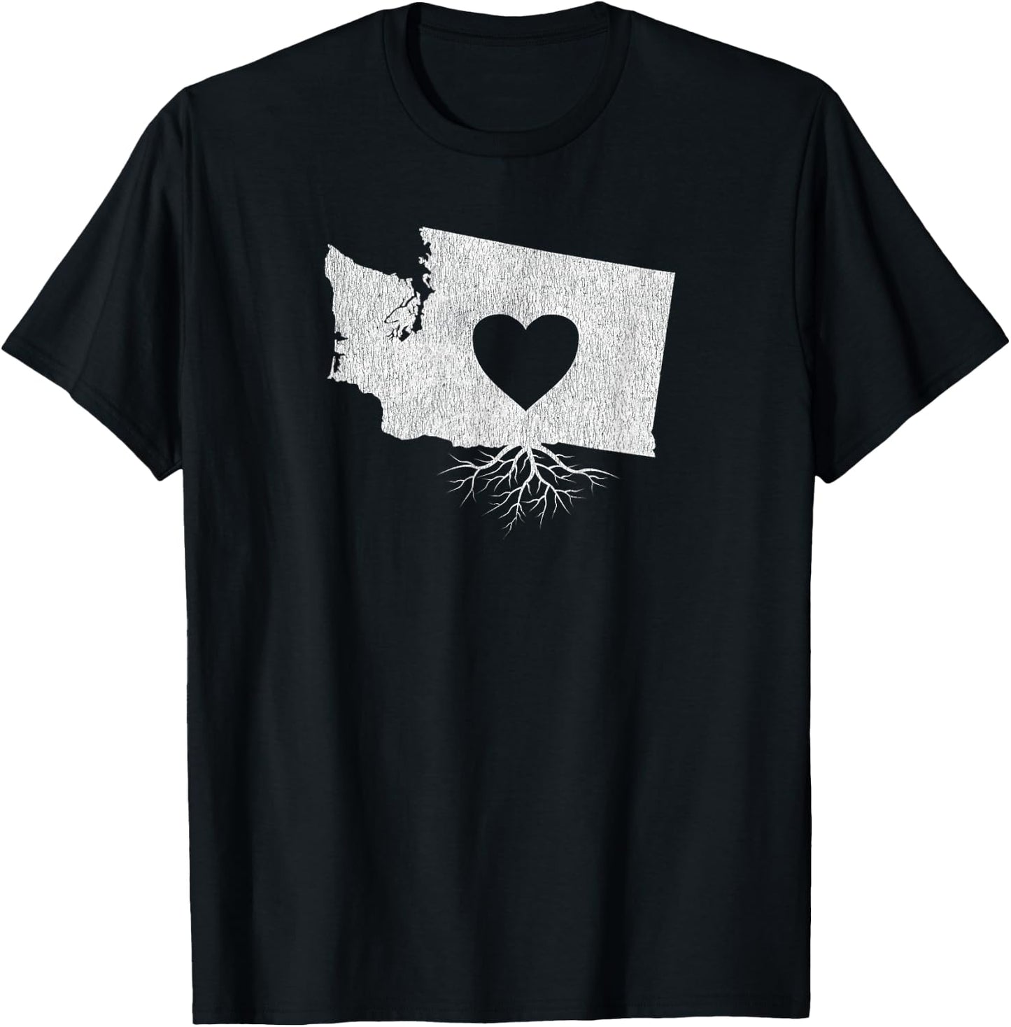 Distressed I Love Washington Heart and Roots T Shirt T-Shirt - T-Shirt | Black