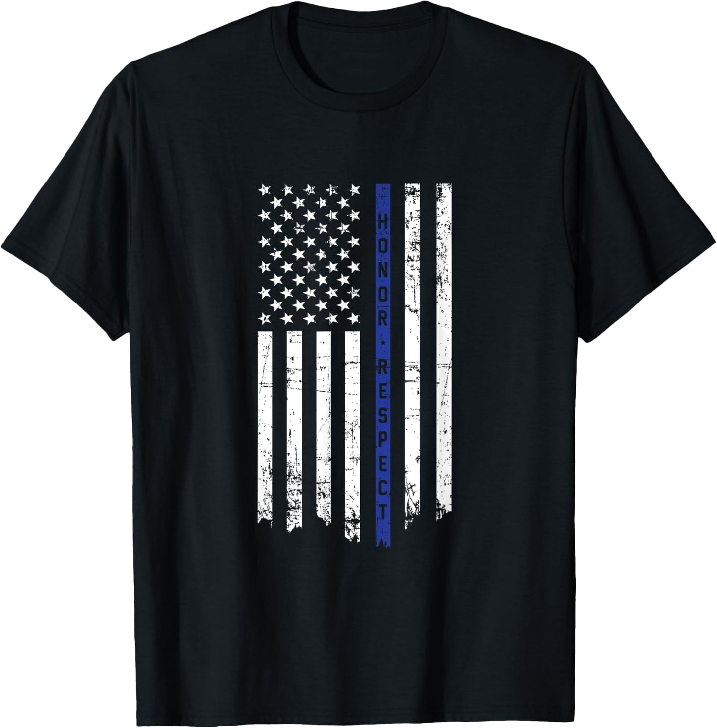 Honor & Respect Police Officer Thin Blue Line Flag T-Shirt - T-Shirt | Black