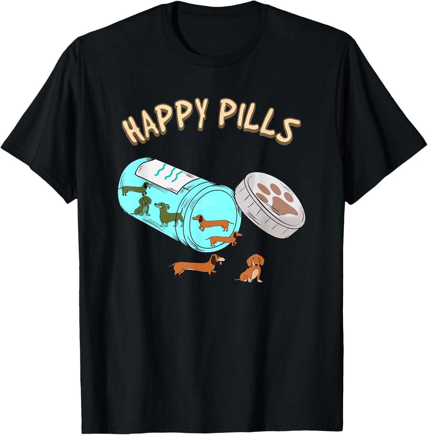 Happy Pills Dachshund Shirt, Dog Lover Gift Women Girls Kids T-Shirt - T-Shirt | Black